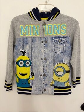 Minions Boys' Grey & Blue Hooded Jean-Style Jacket